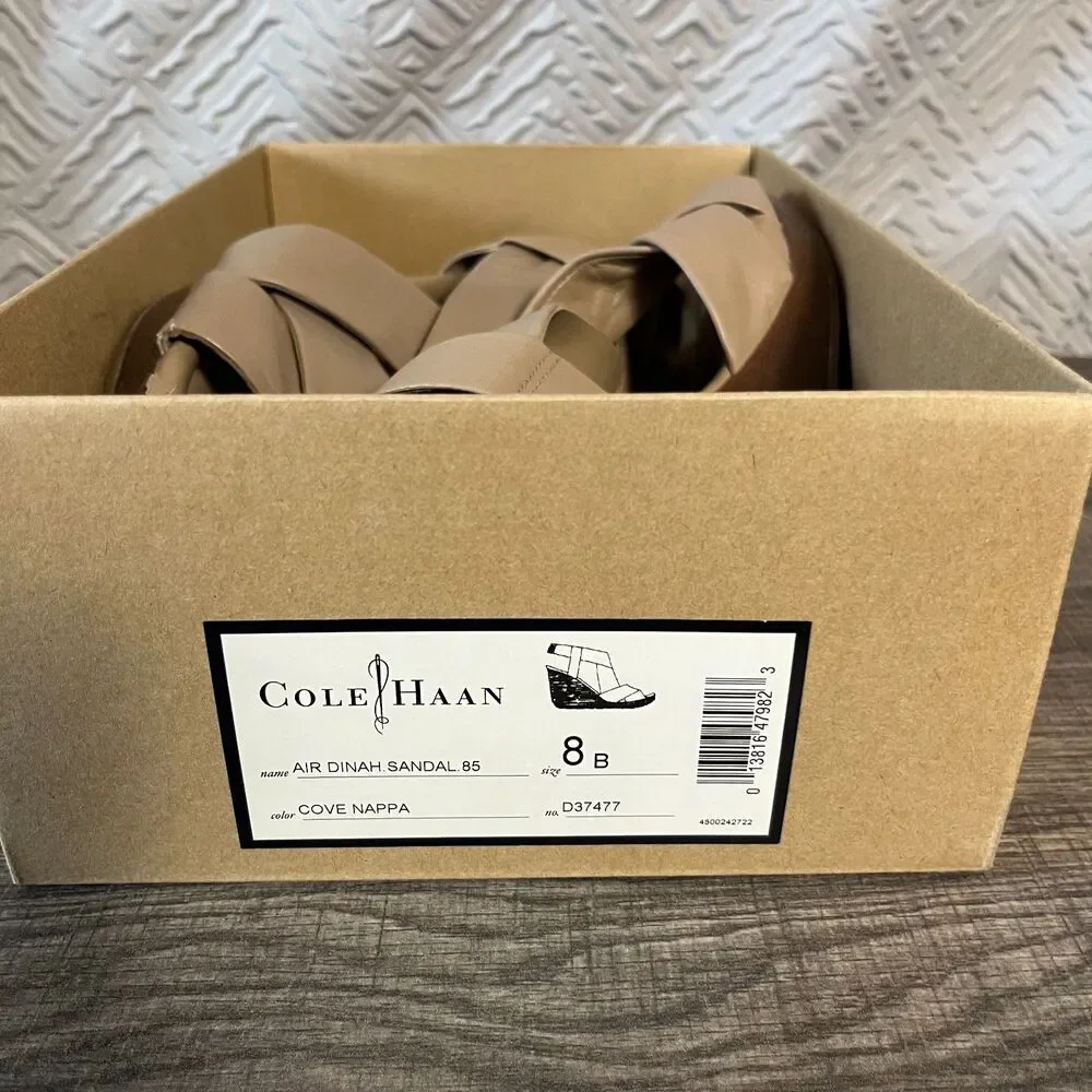Cole Haan Air Dinah Wedge Sandals Size 8B  Cove Nappa Tan D37477 Collab Heels